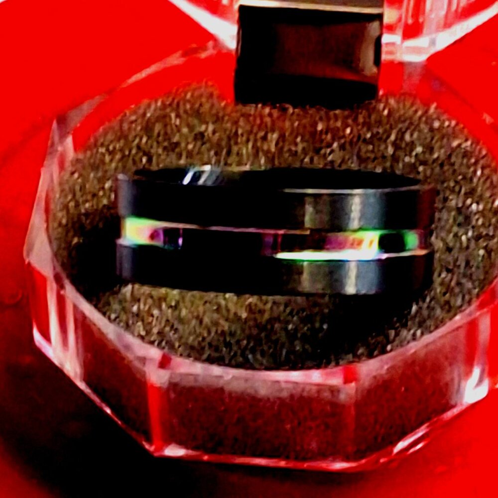 Women Men 8mm Stainless Steel Black Rainbow Band.